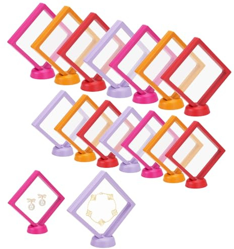 Zoyiancy 16pcs 3D Floating Display Frame, Transparent PE Display Case, Display Holder Stands for Antique Challenge Coins AA Medallion, Jewelry, Shells, Fossils, Gems (Color)