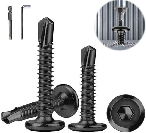 Hexizexi 100 tornillos autorroscantes de acero inoxidable 410, 5,5 x 50 mm | Tornillos hexagonales de cabeza plana, tornillos autorroscantes, negro con broca hexagonal interior, llave Allen