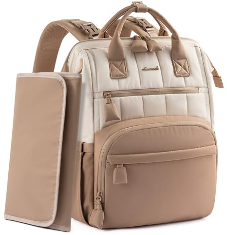 LOVEVOOK Sac à Dos à Langer pour Bébé, Sac à Couches Imperméable avec Tapis à Langer, Sac Maman Organiseur avec Fixations pour Poussette, Sac à Dos de Voyage pour Maman et Papa, Beige kaki