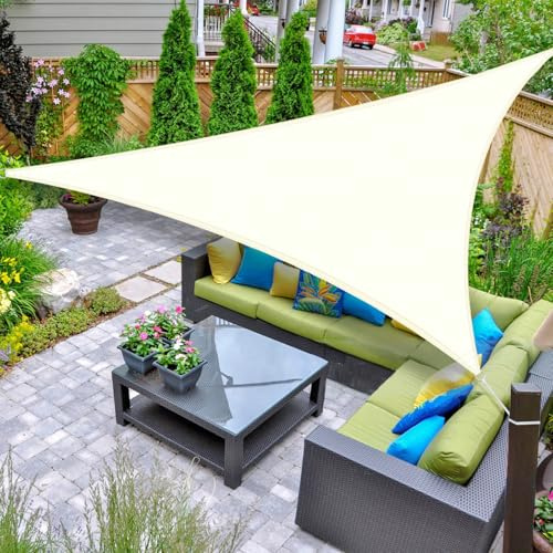 AXT SHADE Toldo Vela de Sombra Impermeable Triangular 4x4x4m Protección Rayos UV para Exterior Terraza Patio Jardín-Crema