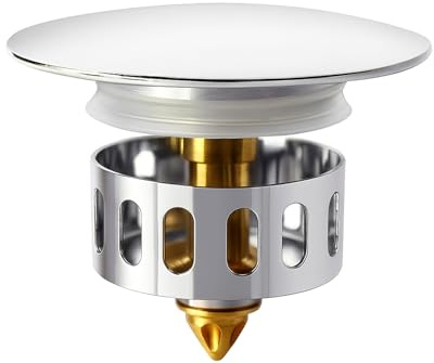 Universal Bathtub Stopper and Tub Drain Hair Catcher, Pop-Up Plug, Chrome Zinc Alloy Anti-Clogging Bathroom Kitchen Sink Drain Stopper with Silicone Seal Rings, Easy Install and Durable