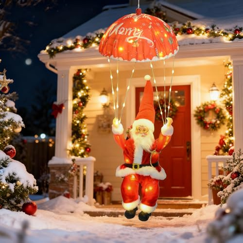 Ninonly Fallschirm Weihnachtsmann Lichterkette, 88LED Weihnachtslichterkette Innen mit Fernbedienung und Timer, 8 Modi Weihnachtsbeleuchtung Weihnachtsdeko Aussen für Fenster Weihnachtsbaum Garten