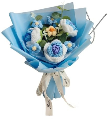 muzoira Set regalo fatto a mano con bouquet di fiori lavorati a maglia, rose, girasoli, tulipani, per laurea, compleanno, insegnante, fidanzata (12)