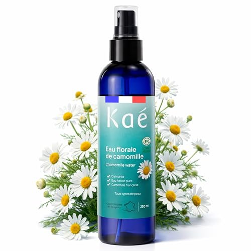 KAÉ Eau Florale de Camomille Bio 99,8% Naturelle – Lotion Calmante Visage & Corps – Ravive l’Éclat, Atténue Rougeurs, Tonifie l’Épiderme – Reflets Naturels Cheveux Clairs – Fabrication Française 250ml