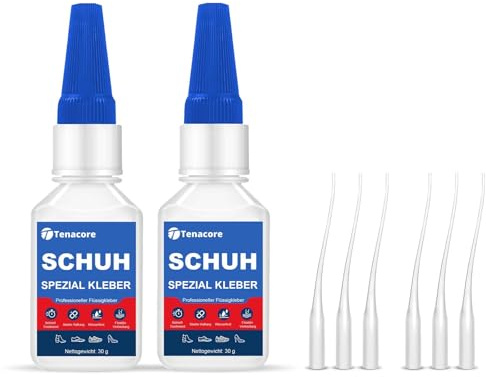 Tenacore Schuhkleber 2 x 30 g, transparent, für Schuhsohlen, Leder | Mit 6 Pipetten für präzises Auftragen; für Schuhsohlen, Sneaker, Stiefel sowie Reparaturen an Leder, Gummi und Stoff