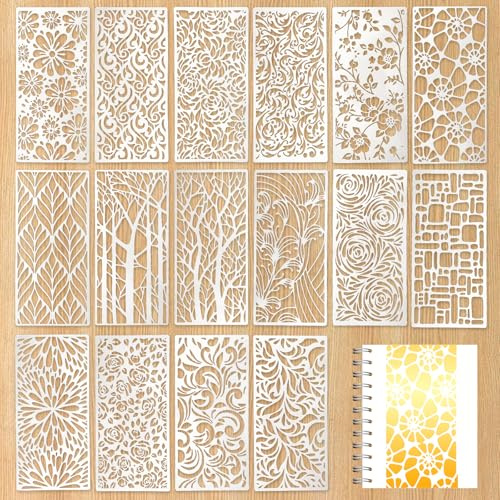 16 stencil con texture geometriche per pittura, in plastica, stencil a strati astratti, articoli artigianali riutilizzabili, stencil per pittura fai da te per mobili, legno, pavimento