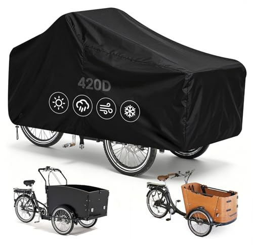 Lastenrad Abdeckung 420D Oxford-Stoff Fahrradgarage Abdeckplane | Wasserdicht, UV-Schutz, Winddicht, Mit Aufbewahrungstasche, Für Lastenfahrrad Dreirad E-Bike