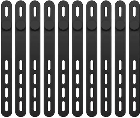 10Pcs Silicone Cable Ties,Cable Zip Ties Wire Tidy for Cables Utility Strap | Black Reusable Rubber Small with Lock Buckle Wire Organizer Electrical Cord Keeper Adjustable Elastic Strap for Home Band