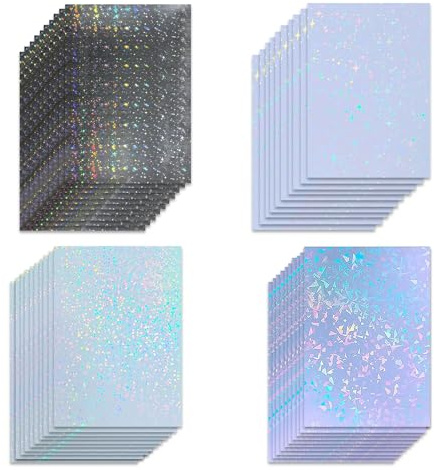 WakiHong 40 Pcs Papel Adhesivo Holográfico A4 Vinilo Imprimible Etiqueta | Papel Adhesivo Transparente A4 Para Imprimir,para Impresora de Inyección de Tinta (21 x 29.5 cm)