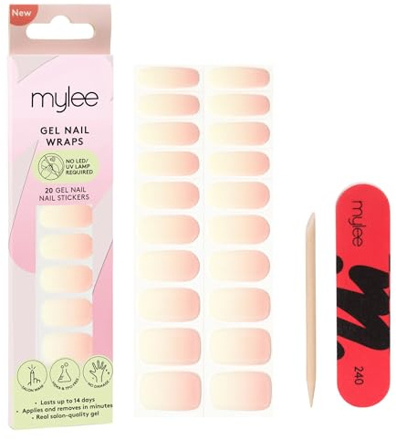 Mylee Gel Nail Wraps [Marshmallow Melt] 20 Adhesivos de gel pre-curado | Manicura instantánea, Sin lámpara, sin desconchones, acabado brillante, Larga duración, Fácil de aplicar