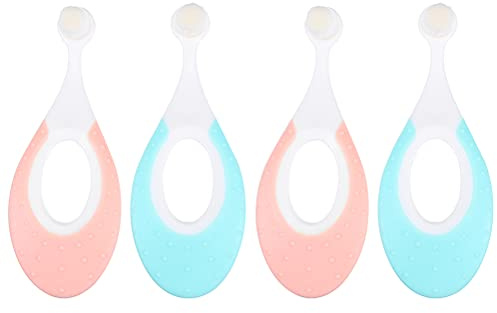 Vaguelly Cepillo de Dientes para Ñiño 4 Pcs Cerdas Suaves para Cuidado Bucal Infantil, Mango Ergonómico Ultraligero y Masajeador de Encías, Colores Rosa y Azul para Recién Nacidos