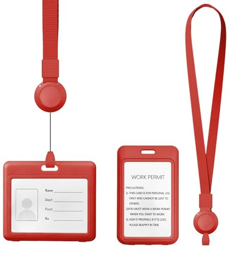 FINELYCR 2 Piezas Porta Tarjetas Identificativas, Horizontal y Vertical Portatarjetas Colgante, Rojo Funda Tarjeta Transporte con Correa Retráctil para el Cuello, para Trabajo, Estudio, Exposiciones