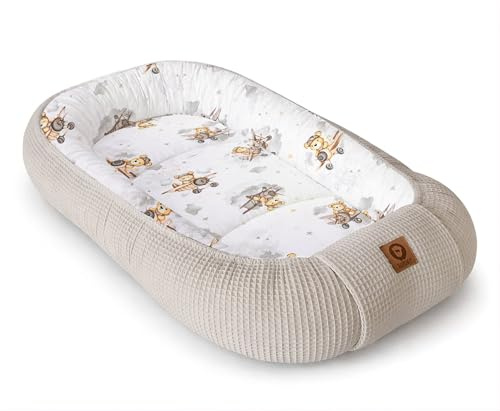 Babynestchen Neugeborene – Nestchen Baby aus Waffel Baumwolle & Baumwollstoff – Babynest für Babybett & Kinderbett – Baby Kokon Tragbar – OEKO-TEX – Zubehör für Babybett - Flugzeuge und Sand
