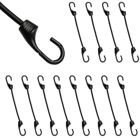 Lot de 12 Tendeurs Élastiques avec Crochets,10cm,Tendeurs Elastique avec Crochets, Crochets Résistants Anti-Corrosion, Élastique Naturel Haute Élasticité pour Camping, Bâches, Bagages, Voiture, Moto