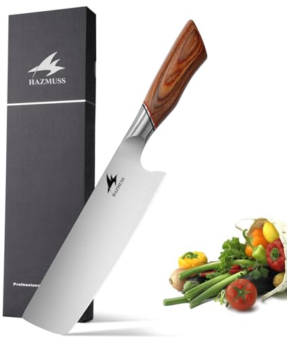 17,5 cm Japanisches Gemüsemesser mit Hochkohlenstoff-Edelstahlklinge und ergonomischem Goldenholzgriff – Präzises Messer zum Hacken Schneiden und Würfeln ideal für Profiköche und Haushaltsköche