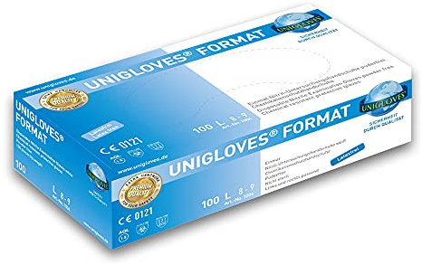 1000 Nitrilhandschuhe Unigloves Format - Gr. L - unsteril - puderfrei - weiß - latexfrei - Chemikalienschutz EN 374