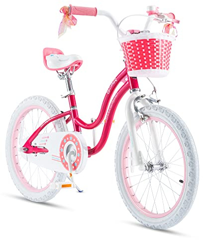 Royalbaby Stargirl Children's Bicycle Outdoor Adventure Ride-On Bike with Kickstand, Adjustable Seat, and Basket, 18 Inch, Pink