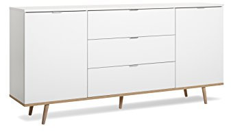 Sideboard - skandinavisches Design (B/H/T: ca.: 180 x 85 x 40 cm) Massivholzfüße, verchromte Metallgriffe - made in Germany
