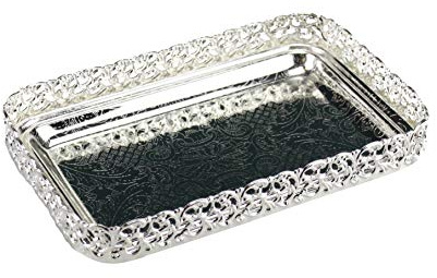 Sov Silver Serving Tray Rectangle Decorative Tray Mirror Polished Paandan Tray Centrepiece Tealight Candles Display Plate Tray Fruit Platter Snacks Drinks Serving Tray (Silver)
