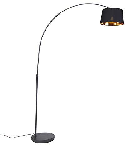Qazqa - Modern Black Arc Floor Lamp I Arc Floor Light with Gold - Arc Basic- - Modern - Suitable for LED E27 | 1 Light - Steel Arc lamp - Suitable for Living Room I Bedroom I