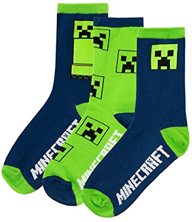 Minecraft Garçon Chaussettes Pack de 3 Creeper Multicolore EU 24-26 (Taille fabricant UK 6-8)