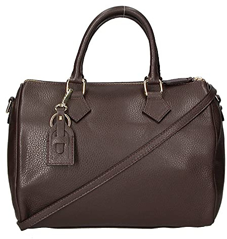 Chicca Borse Borsa donna bauletto a mano 30x23x18cm vera pelle dollaro artigianale - Marrone Scuro