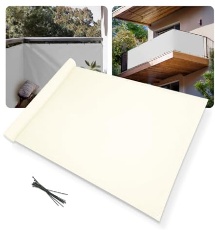 Home-Vision Balkon Sichtschutz Balkonabdeckung Balkonverkleidung blickdichte Wind- und UV-Schutz wetterfester, mit Kabelbinder und Ösen Kollektion Elif (Creme, 0,75m x 9,25m)