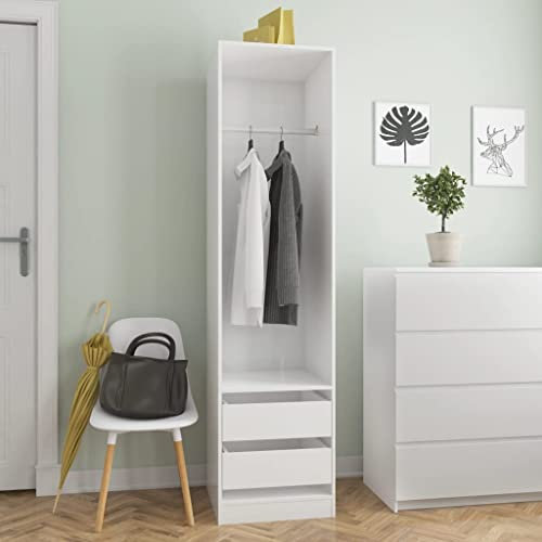 Mehrzweckschrank mit 2 Schubladen, 1 großes Fach mit einer Hängestange, Kleiderschrank Dielenschrank Schlafzimmerschrank für Kleidung, Garderobe Kleiderstange für Schlafzimmer Flur, 50x50x200 cm