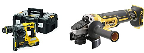 DEWALT - Perforateur SDS-PLUS Brushless 2J XR 18V - DCH273NT-XJ & Meuleuse Burshless XR 18V 5Ah Li-Ion - DCG405NT-XJ - Meuleuse Électrique sans Fil avec Coffret TSTAK