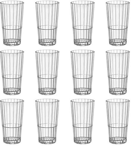 Bormioli Rocco 12x Clear 395ml Oxford Bar Stacking Highball Glasses - Tall Hi Ball Glass Water Gin Juice Cocktail Drinking Glassware Tumblers Set