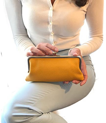 Bügelbörse Damen Portemonnaie Emma in gelb, Damen Geldbörse Leder