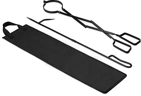 Navaris Pinze e Attizzatoio per Camino a Legna - Attrezzi per Camino - Set di Accessori per Camino - Ferri per Caminetto e Barbecue - Borsa Inclusa