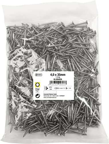Connex Universalschrauben 4,0 x 35 mm - 1 kg Großpack - Senkkopf - TX-Antrieb - Teilgewinde - Edelstahl rostfrei / Schrauben-Set / Schrauben im Beutel / KL3264035