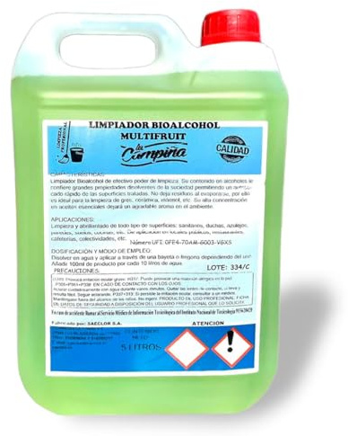 Fregasuelos Limpiador Bioalcohol de efectivo poder de limpieza 5 litros. Limpieza y abrillantado, sanitarios, duchas, azulejos, paredes, suelos, cocinas,