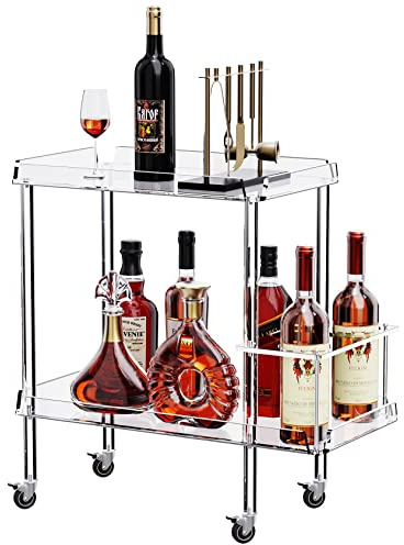 solaround Acrylic Bar Cart, Serving Cart with Wheels Rolling Cart (Clear, Small)