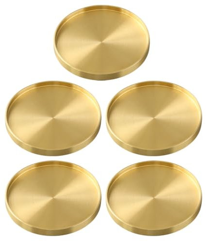 Mikinona 5pcs Copper Coasters Coffee Mug Drinks Tea Cup Mats Modern Beverage Holders for Home Office Bar Brass Insulation Pads