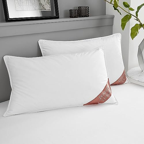 Extra Filled Duck Feather & Down Pillows Hotel Quality Best Bed Pillows Hotel (2 Pillows)