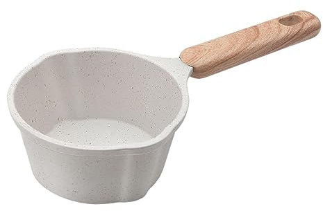 F Fityle Cacerola para de Leche de 280ml con Mango de Madera, Utensilios de Cocina pequeños, Calentador de Leche y café, Cacerola pequeña, Revestimiento, Blanco