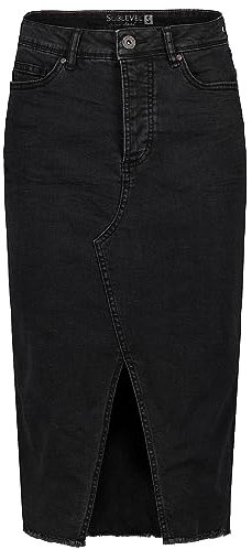 Sublevel Damen Midi Jeans Rock LSL-459 Damenrock mit Schlitz Black Denim B141 L
