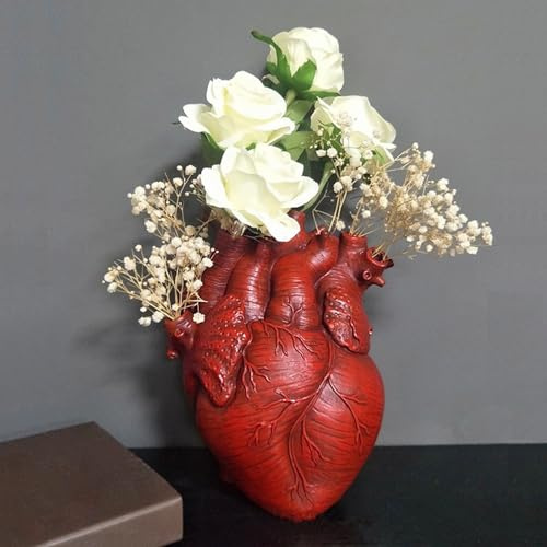 Aprjv Vaso da fiori a forma di cuore, decorazione in resina, stile nordico, moderno, unico, decorativo, per casa, matrimonio, scrivania, soggiorno, colore: rosso