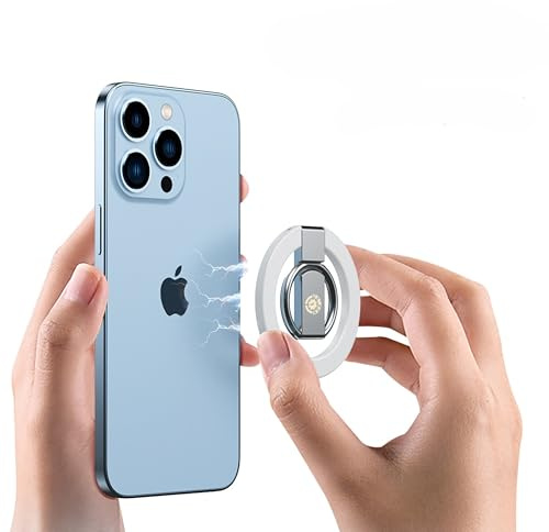 KCA_S3 White Minimalist Magnetic Phone Ring Holder Ultra-Slim Kickstand iPhone 11-17 Pro Max Samsung Galaxy Pixel Anti-Drop Grip 360° Adjustable Finger Loop Wireless Charging Compatible Lightweight