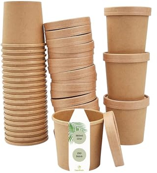 DeinPack 250 Suppenbecher to go mit Deckel 360ml 12oz braun Pappbecher