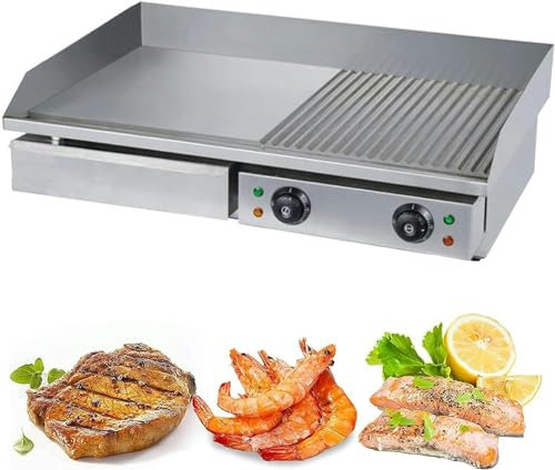 Piastra per Griglia Elettrica Professionale, Potenza 4400 Watt, Griglia da Cucina, Temperatura Regolabile da 50 a 300°C, Griglia Plancha con Superficie Liscia 728x400mm per Arrostire Hamburger-1pc