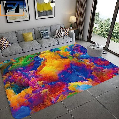 Kinderteppich Abstrakte Schöne Bunte Wolken - Kurzflor Teppich Kinderzimmer Spielteppich Antiallergen Und Extra Weich - Babyzimmer Teppiche Für Junge Und Mädchen Babyteppich 90 X 150 cm -7J6G+I3D