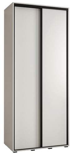 MEBLE KRYSPOL Cannes 1 Moderner Schrank mit 2 Schiebetüren mit Stange, Regale - Aufbewahrungsschrank für Schlafzimmer, Wohnzimmer - 205,2x110x45 cm - Weiß Weiß Schwarz