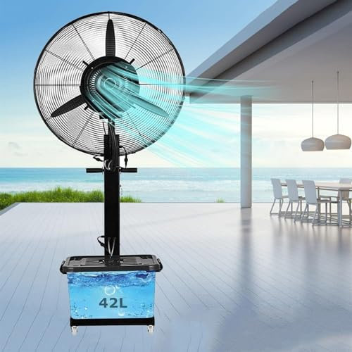 Natliedop Ventiladores de pedestal Ventilador de pedestal de nebulización industrial para exteriores de 26 pulgadas, 320 W, ventilador oscilante de alta velocidad con ventiladores de pie móviles de 3