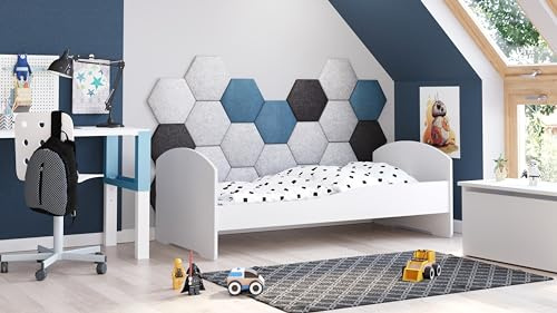 KOBI LUK Kinderbett mit Matratze, weiß | für Kinderzimmer | für einen Jungen und EIN Mädchen | Matratze, Gestell inklusive | (Blanc, 160x80)