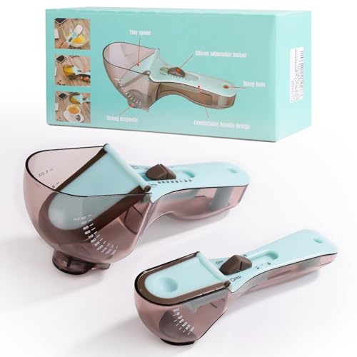 Juego Cucharas Medidoras Ajustables, Pequeñas y Grandes Cucharas Medidoras con Imán en Parte Inferior Usos Múltiples Taza Medidora para Cocina Medición Precisa de Líquidos y Secos