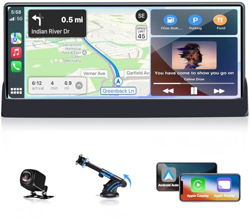 【Unique Bracket】Limited Time 10.26 Carplay Screen for Car with Apple Carplay & Android Auto, Car Play Screen with 1080P Reversing Camera, Mirror Link, Voice Control, GPS Navigation, Bluetooth 5.0