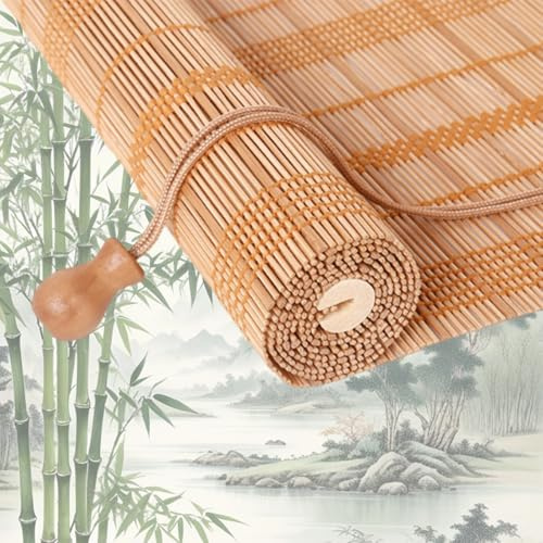 LCBDYLR Retro Bamboo Roller Blinds Customizable size, Natural Wood Window Shades Blinds Anti-UV Dustproof Decorative Curtain, Screen Partition Blind, for Indoor/Outdoor/Garden D-Carbonized Color